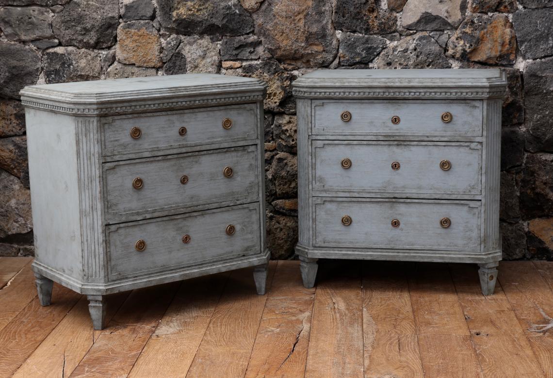Pair of Nordic Blue Gustavian Chests